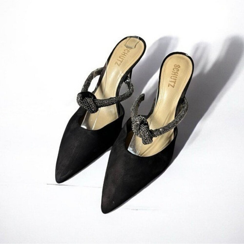 🌻NEW NWOT Schutz Pearl Black Suede Pointed Toe Mule Size 7.5